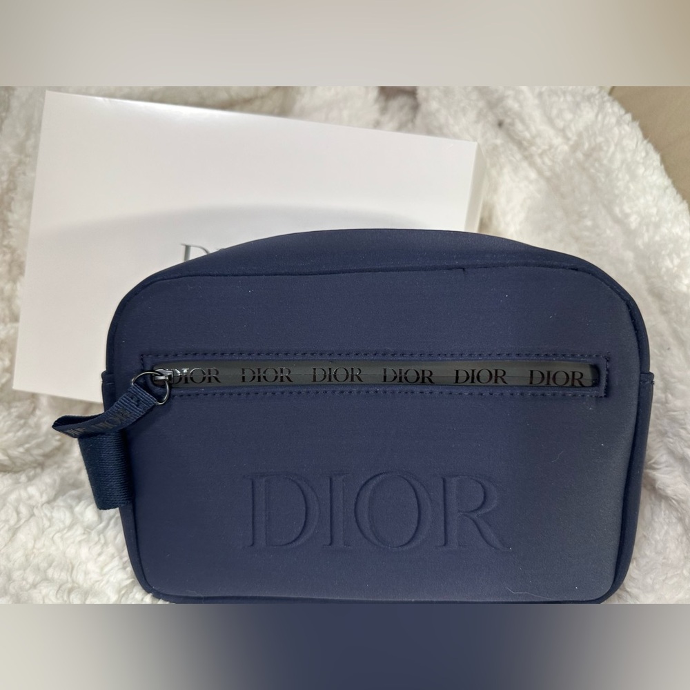 NIB Dior Men's Deep Blue Scuba Material Toiletry Dopp Kit - Picture 2 of 16